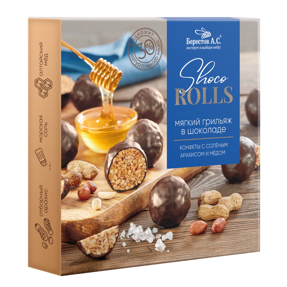  Берестов Shoco Rolls конфеты с арахисом, солью и медом, 135г   в Губкине