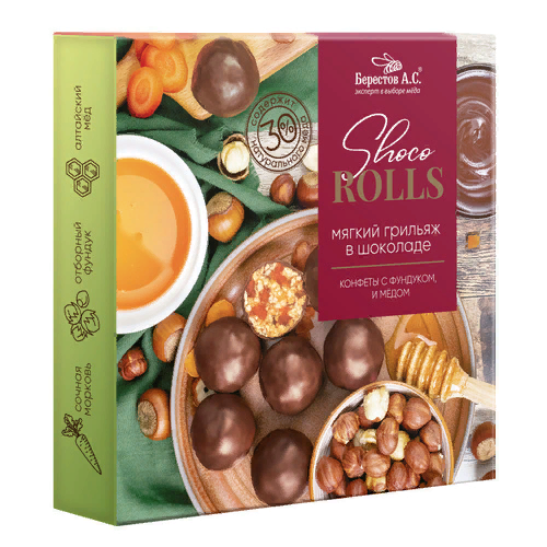  Берестов Shoco Rolls конфеты с фундуком, цукатами моркови  и медом 135г  в Губкине