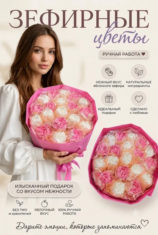 №1 Букет Зефирный Размер XL бело-розовый,350г в Губкине