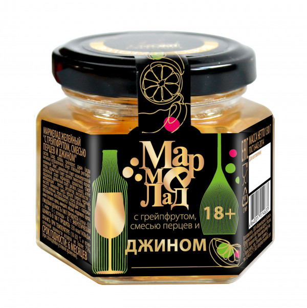 №2 Мармелад в банке "С грейпфрутом, смесью перцев и джином" 130г (18+)  в Губкине